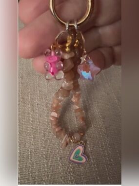 Bag Charms/Key Ring with Peach Moonstones